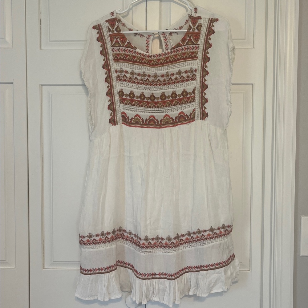 Free People white embroidered boho Sunrise Wanderer Mini Dress size S